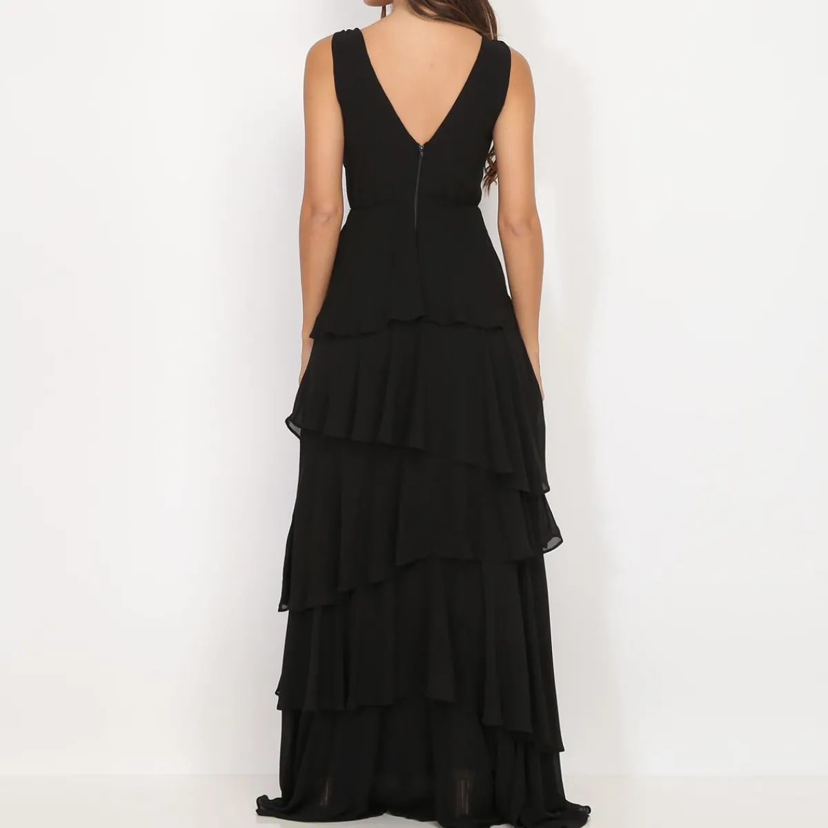 New La Modeuse Robe longue à volants Noir