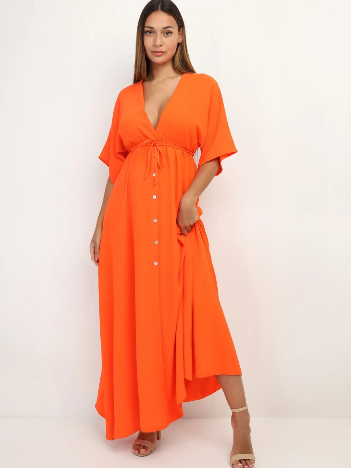 La Modeuse Robe longue boutonnée à fente Orange