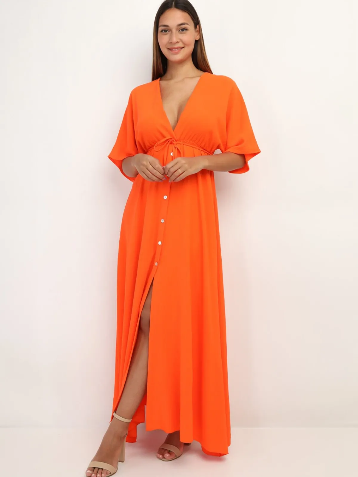 La Modeuse Robe longue boutonnée à fente Orange