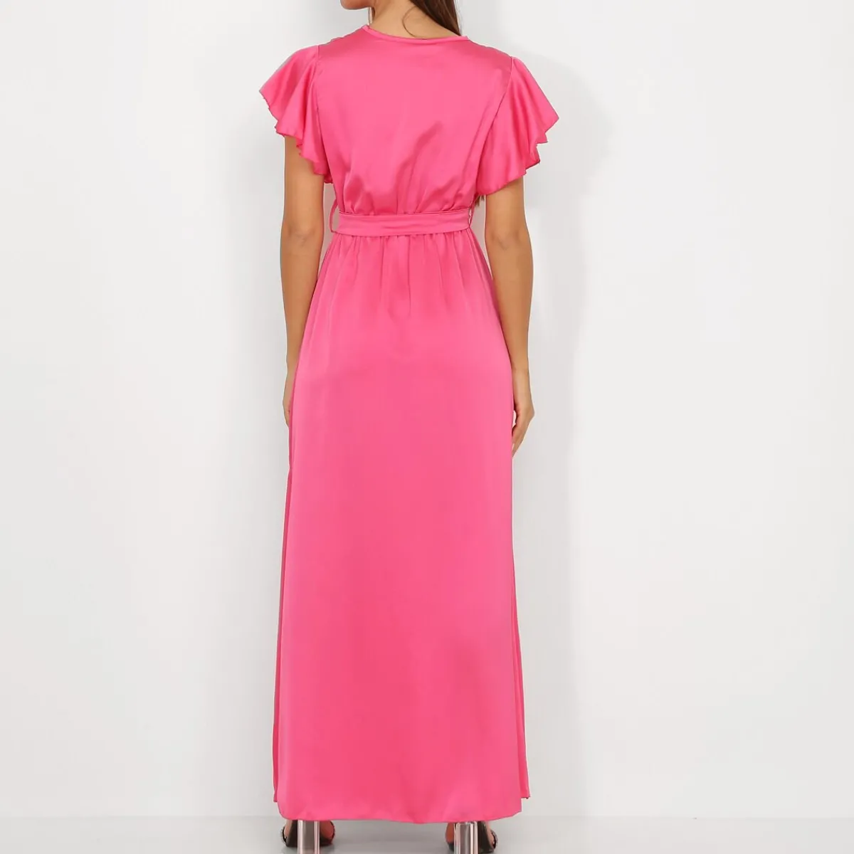 Hot La Modeuse Robe longue cache c艙ur fendue Fuchsia