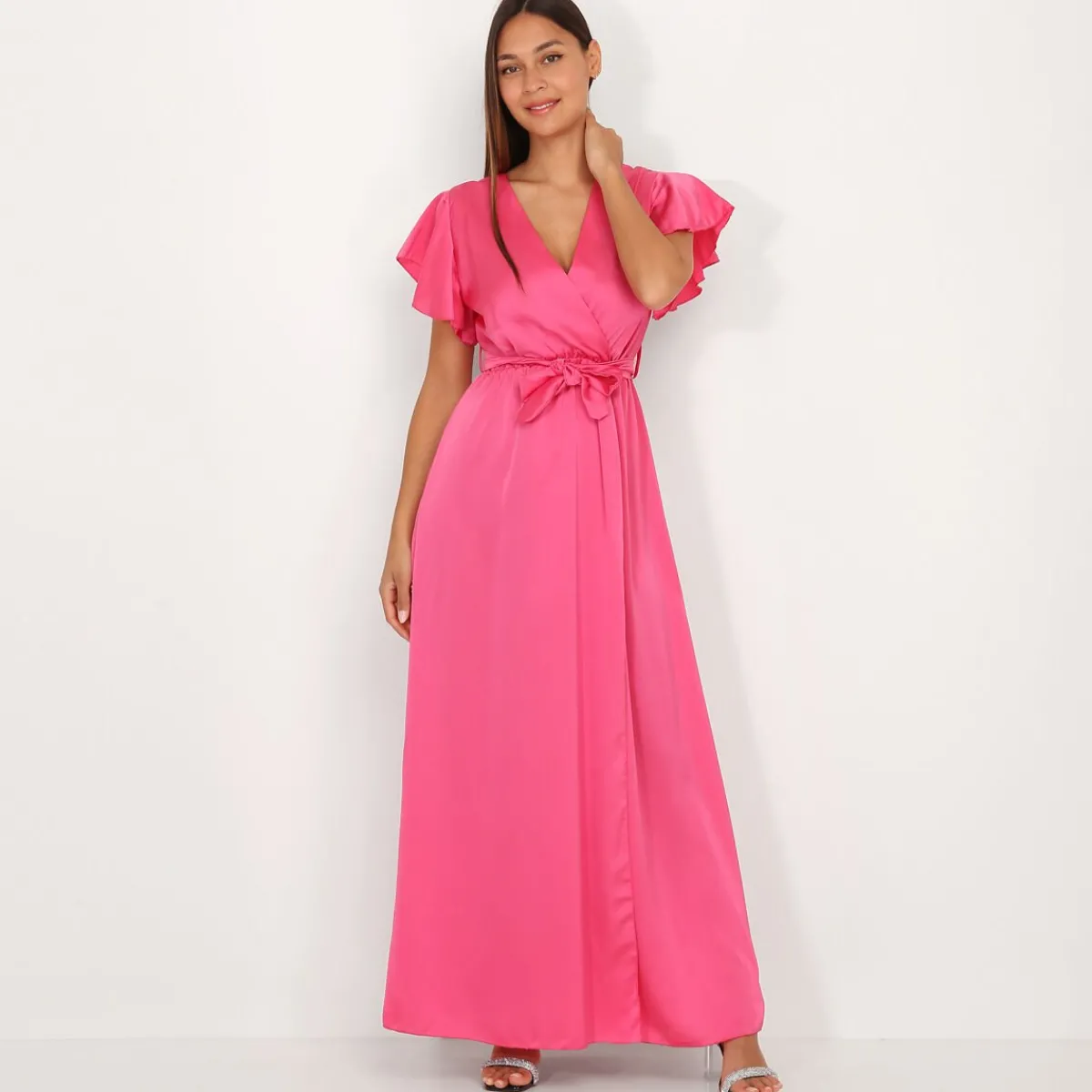 Hot La Modeuse Robe longue cache c艙ur fendue Fuchsia