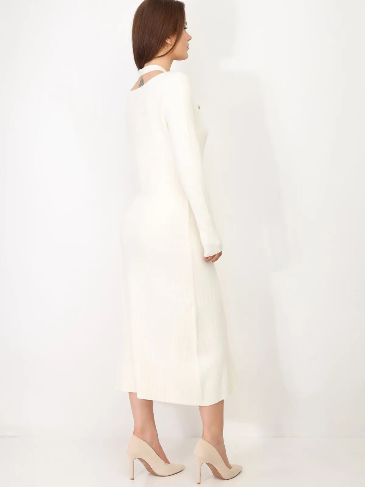 Sale La Modeuse Robe longue cut out à boutons Blanc