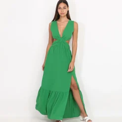 New La Modeuse Robe longue cut out à fente Vert