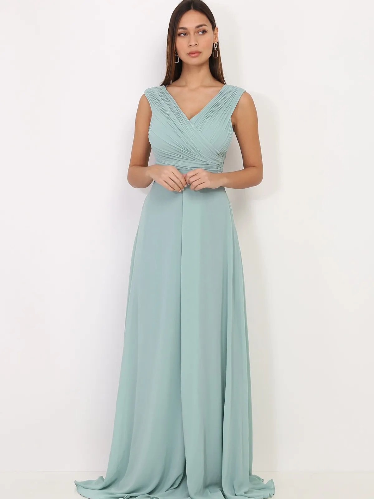 Sale La Modeuse Robe longue drapée avec fente Vertclair