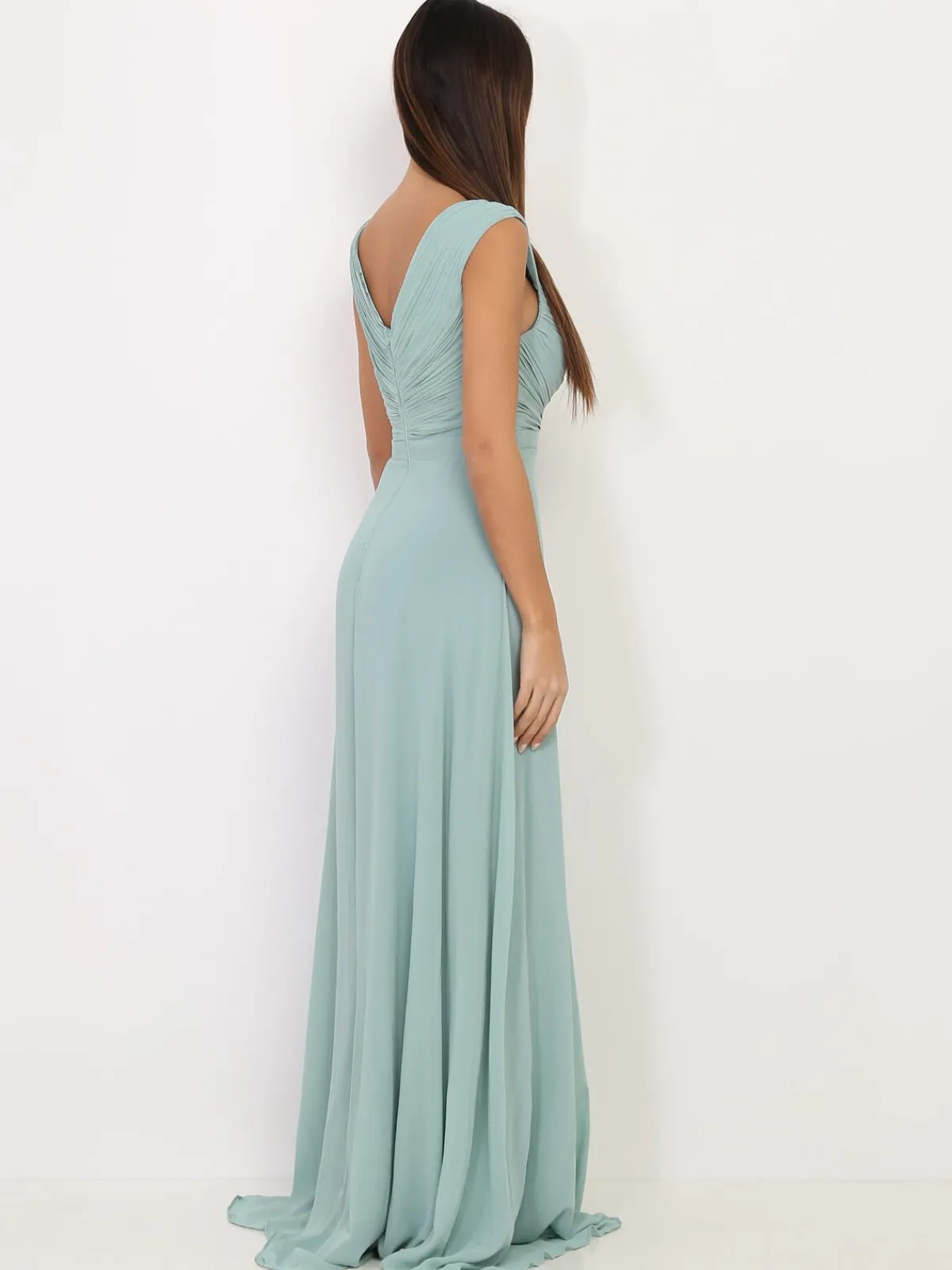 Sale La Modeuse Robe longue drapée avec fente Vertclair