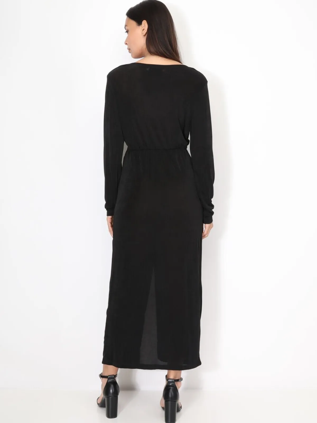 Discount La Modeuse Robe longue torsadée et fendue Noir