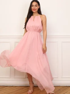 Clearance La Modeuse Robe longue évasée à volants VieuxRose