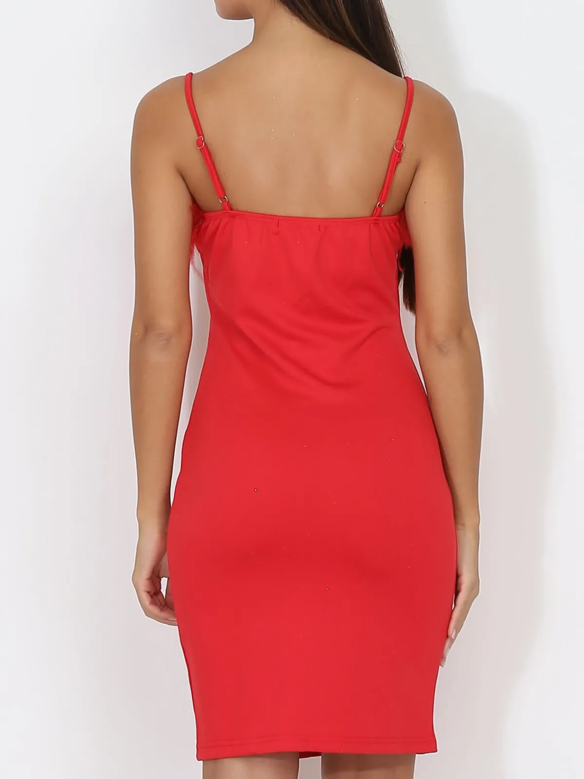Clearance La Modeuse Robe moulante et fendue à plumes Rouge