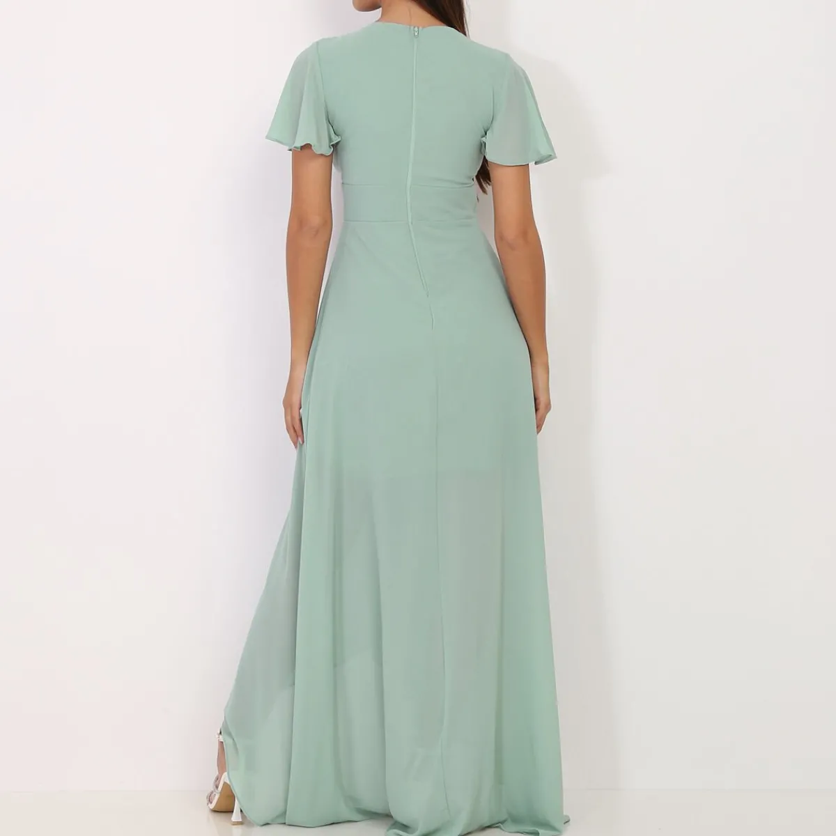 New La Modeuse Robe portefeuille à manches papillons Vertclair