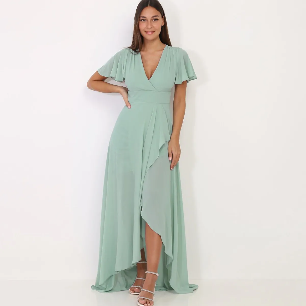 New La Modeuse Robe portefeuille à manches papillons Vertclair