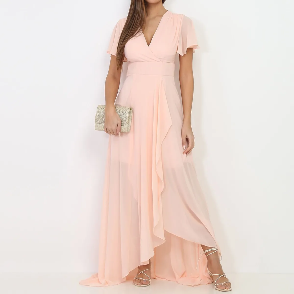 La Modeuse Robe portefeuille à manches papillons Rose
