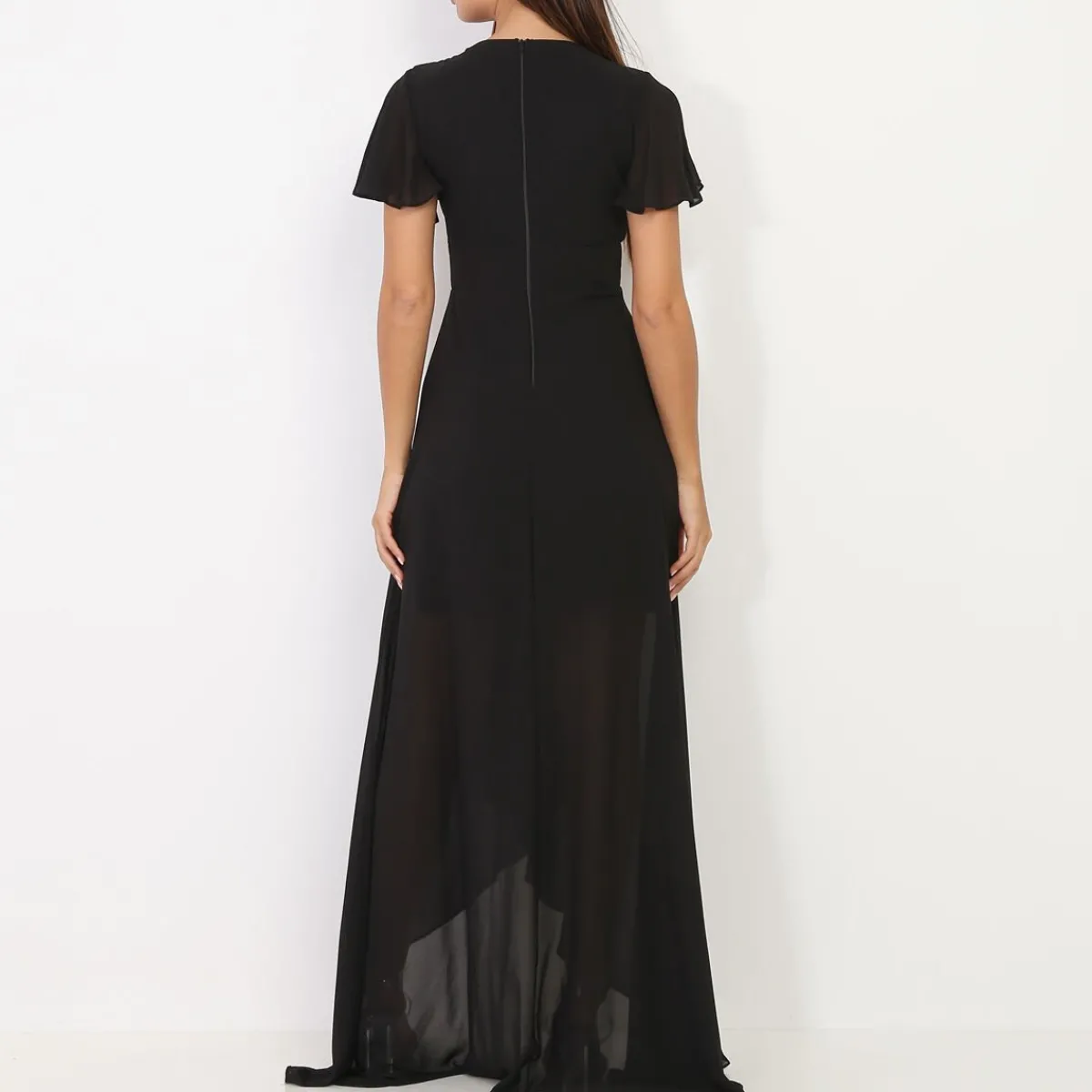 La Modeuse Robe portefeuille à manches papillons Noir