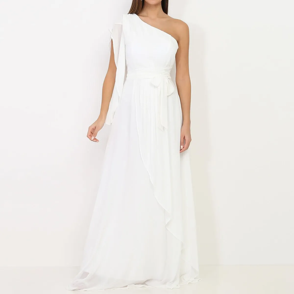 Clearance La Modeuse Robe portefeuille à manche asymétrique Blanc
