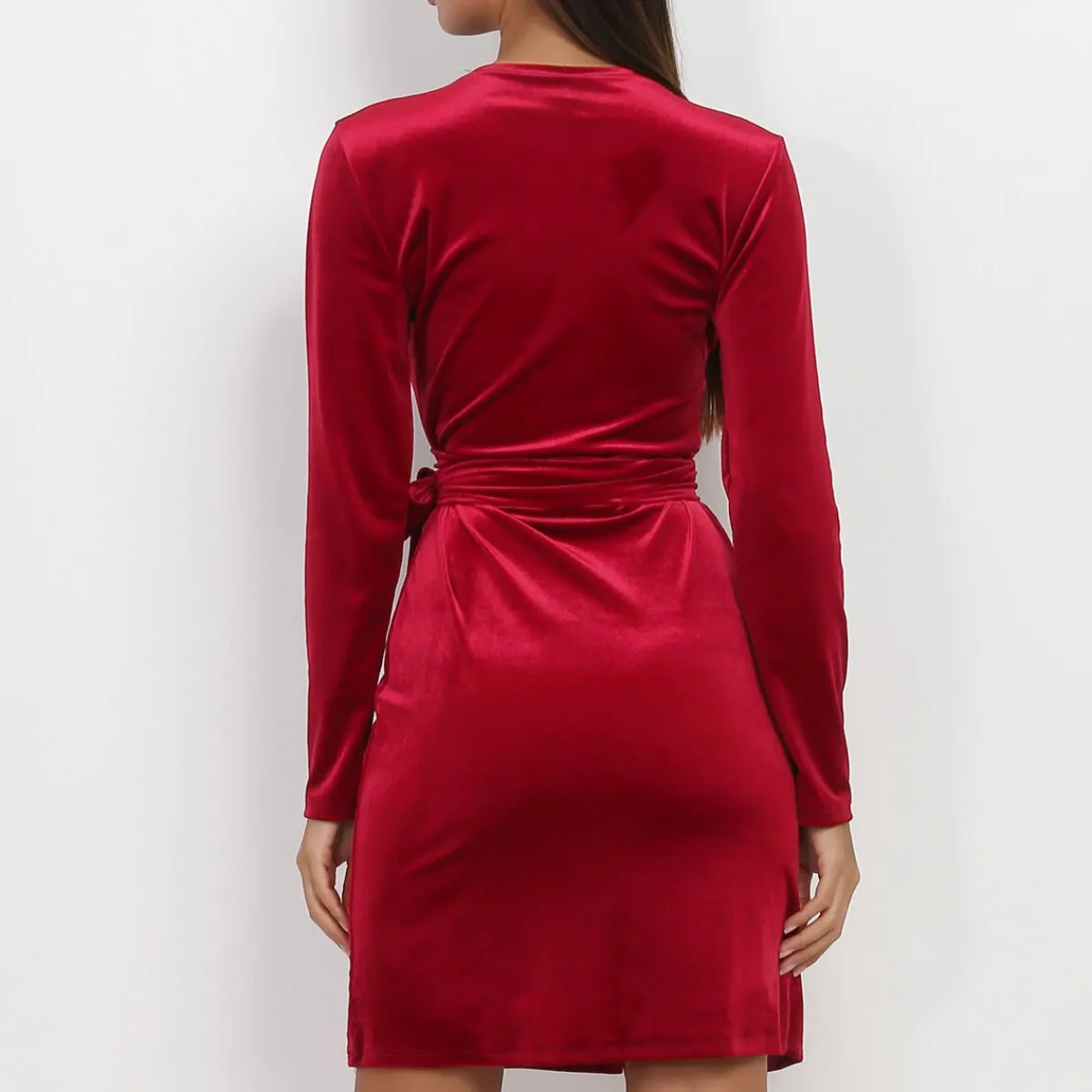 Discount La Modeuse Robe portefeuille en velours Rouge