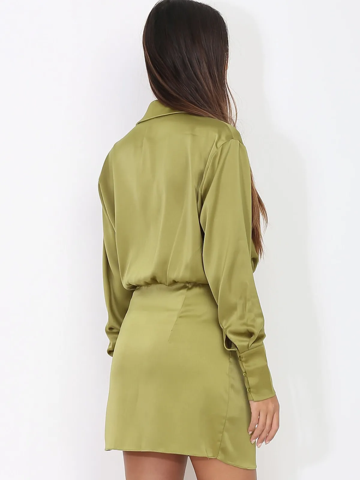 Best La Modeuse Robe portefeuille satinée VertOlive