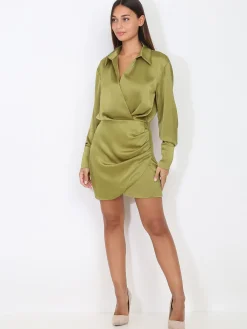 Best La Modeuse Robe portefeuille satinée VertOlive