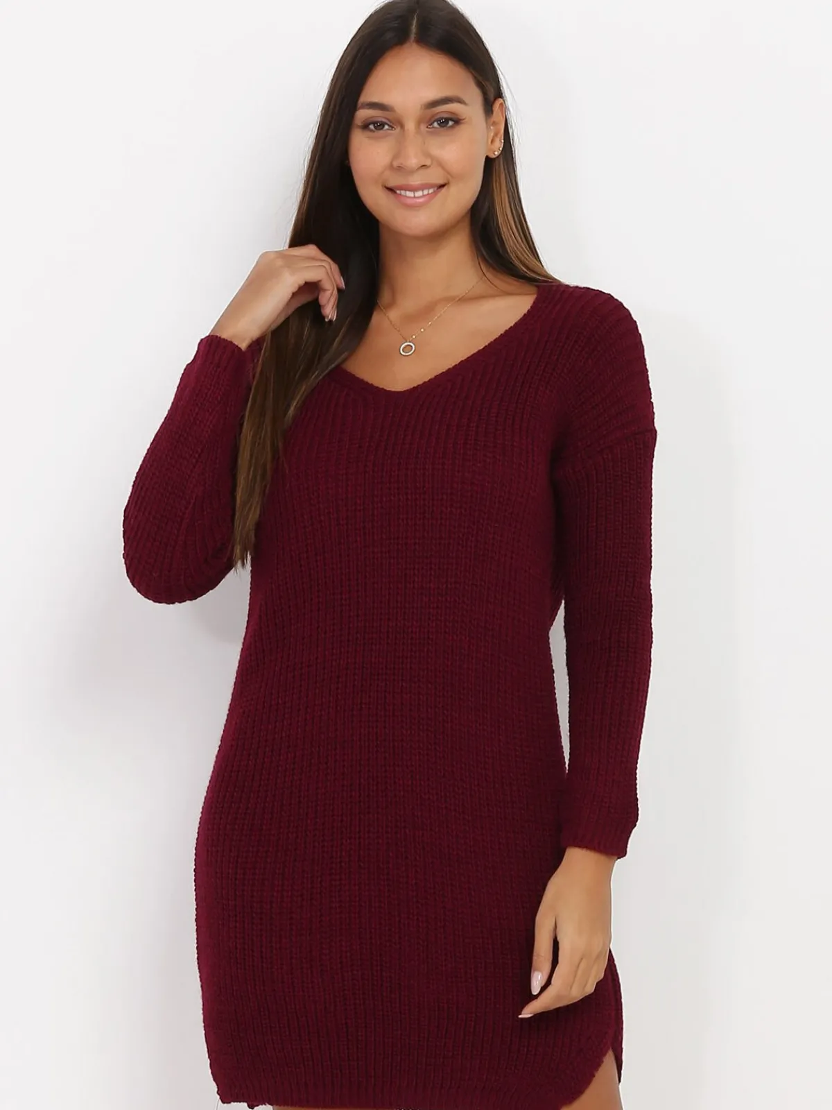 Outlet La Modeuse Robe pull en maille Bordeaux