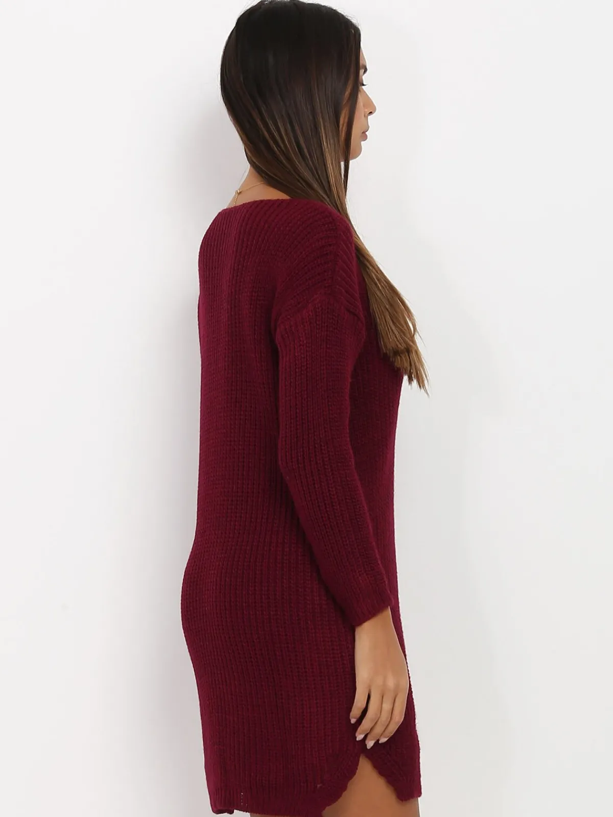 Outlet La Modeuse Robe pull en maille Bordeaux