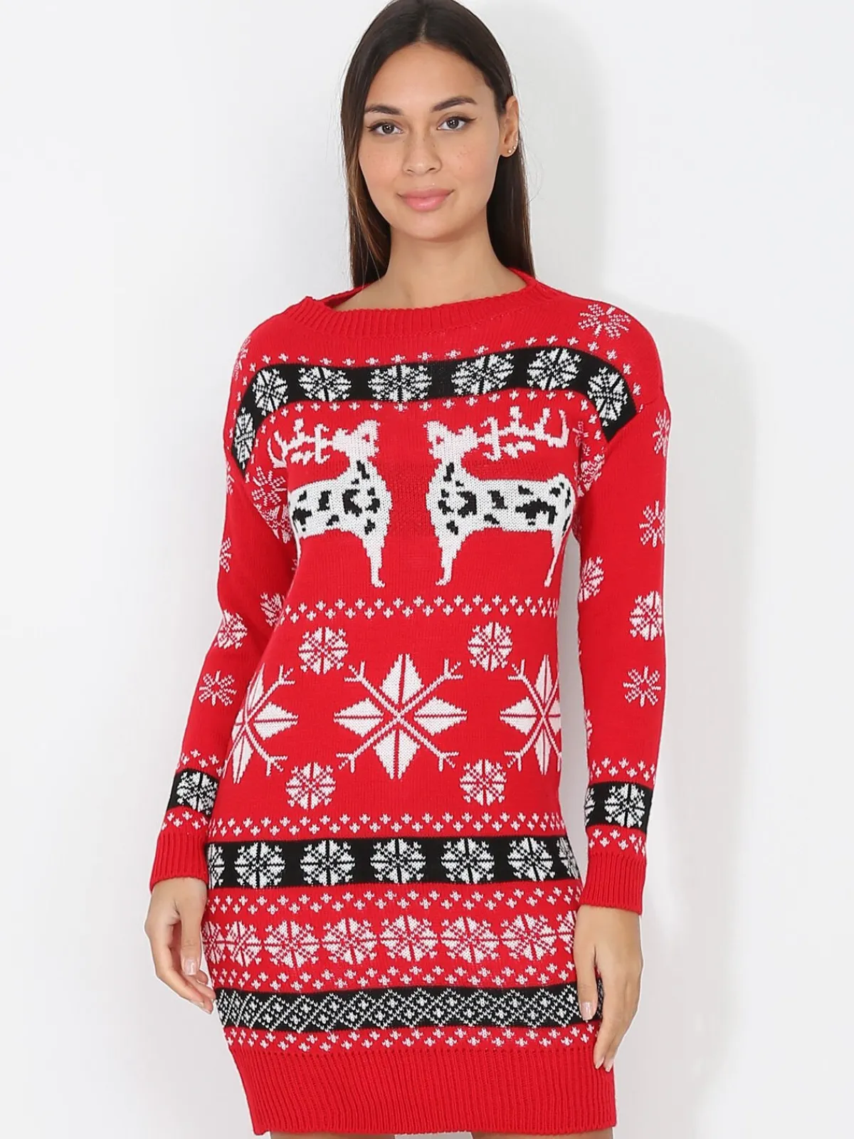 Outlet La Modeuse Robe pull jacquard de Noël Rouge