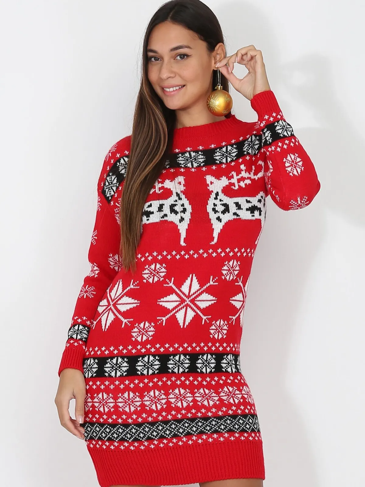 Outlet La Modeuse Robe pull jacquard de Noël Rouge