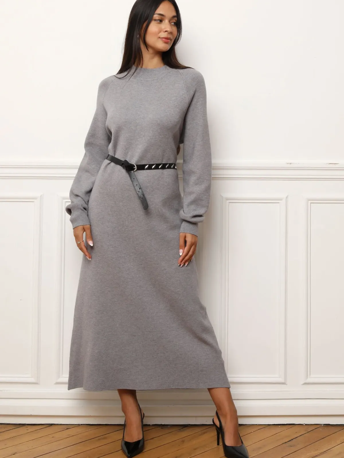 Sale La Modeuse Robe pull longue et ample Gris