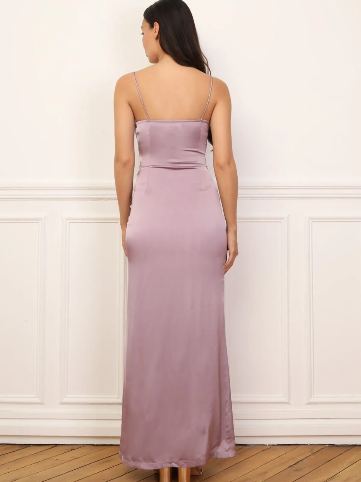 Clearance La Modeuse Robe satinée et drapée à fente Violetclair