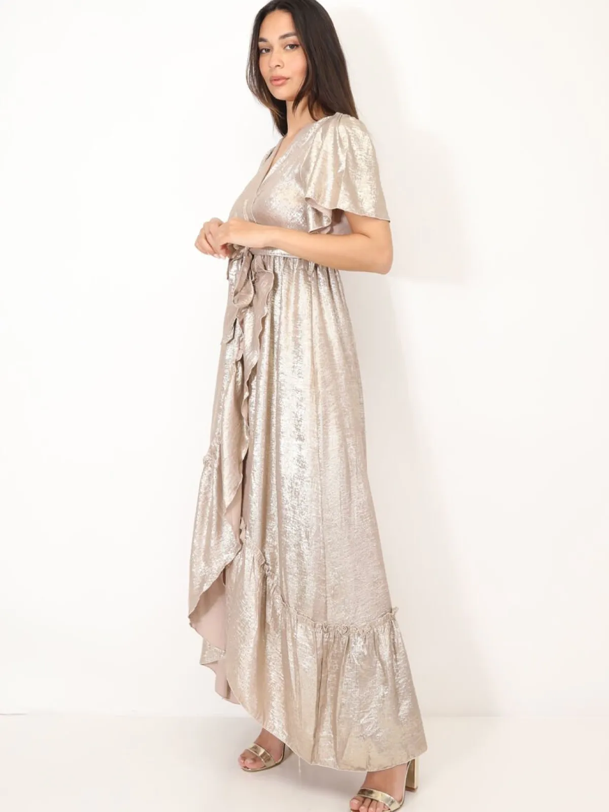 La Modeuse Robe scintillante à volants Beige
