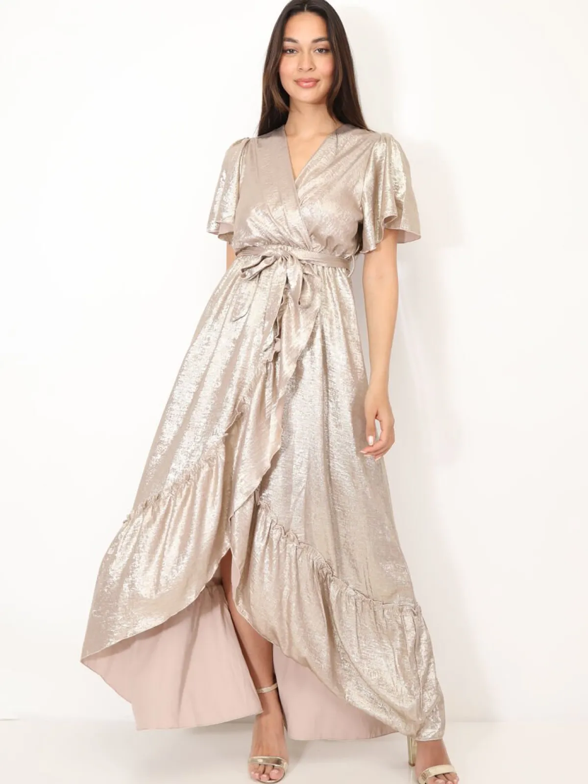 La Modeuse Robe scintillante à volants Beige