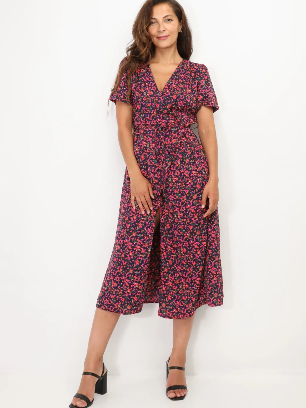 Clearance La Modeuse Robe style portefeuille à petites fleurs Fuchsia