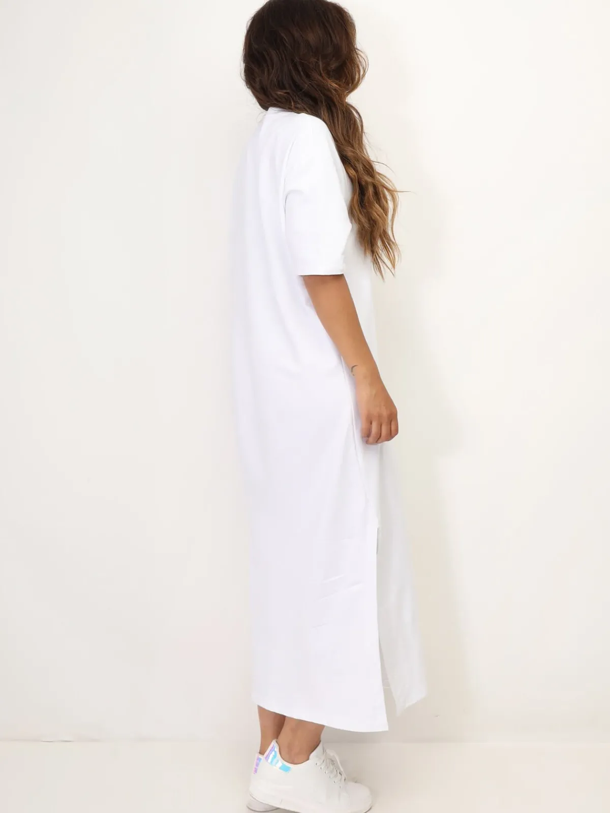 Hot La Modeuse Robe T-shirt à fentes Blanc
