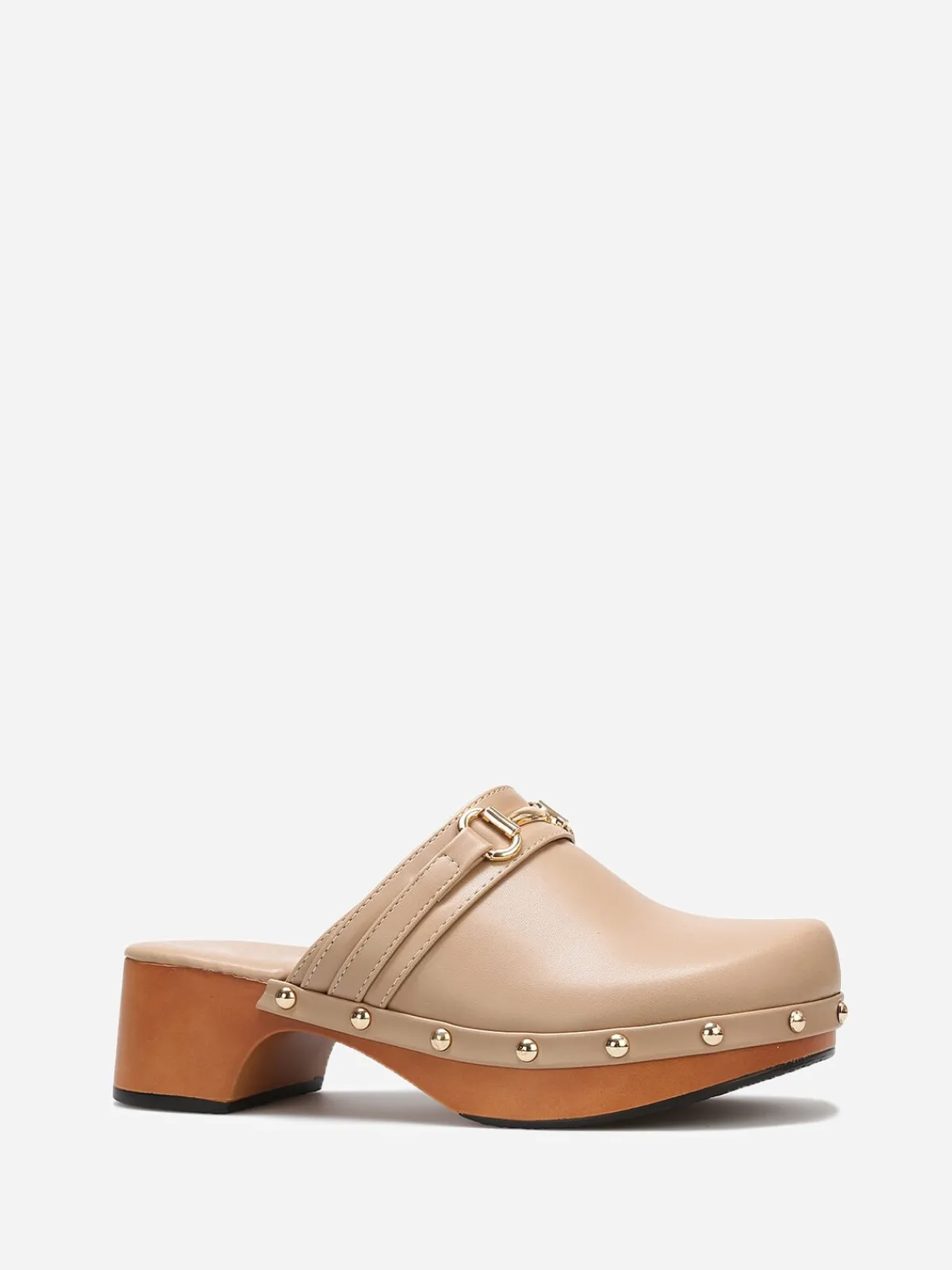 La Modeuse Sabots en simili à clous dorés Taupe