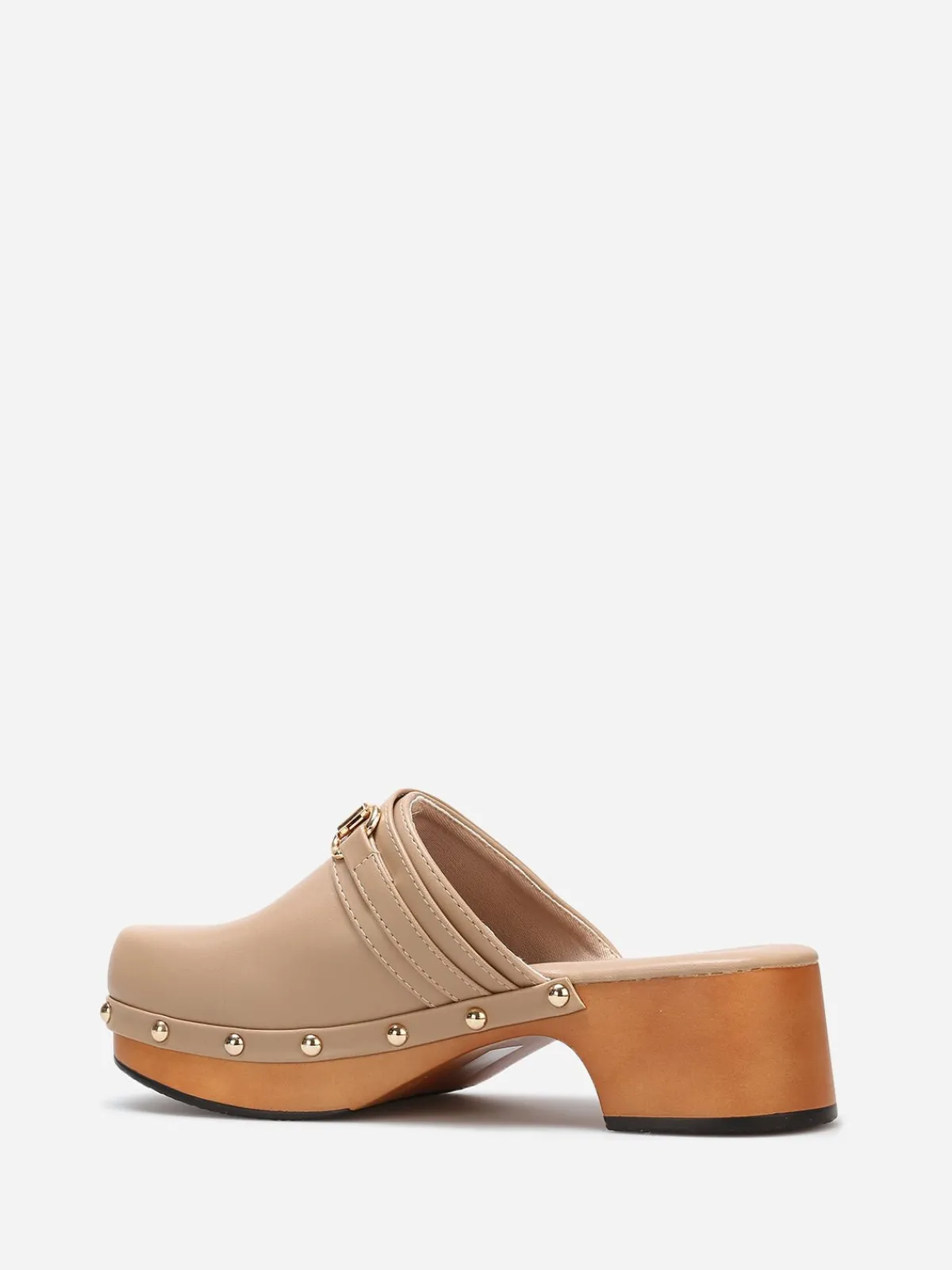 La Modeuse Sabots en simili à clous dorés Taupe