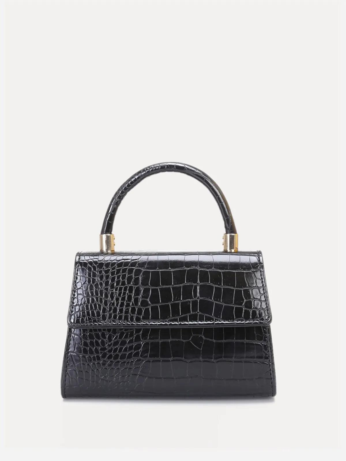 Hot La Modeuse Sac à main effet croco verni avec rabat Noir