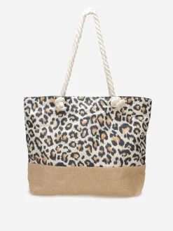 Outlet La Modeuse Sac cabas en toile et imprimé animal Beige