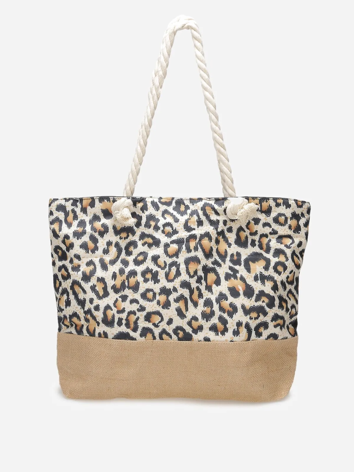 Outlet La Modeuse Sac cabas en toile et imprimé animal Beige