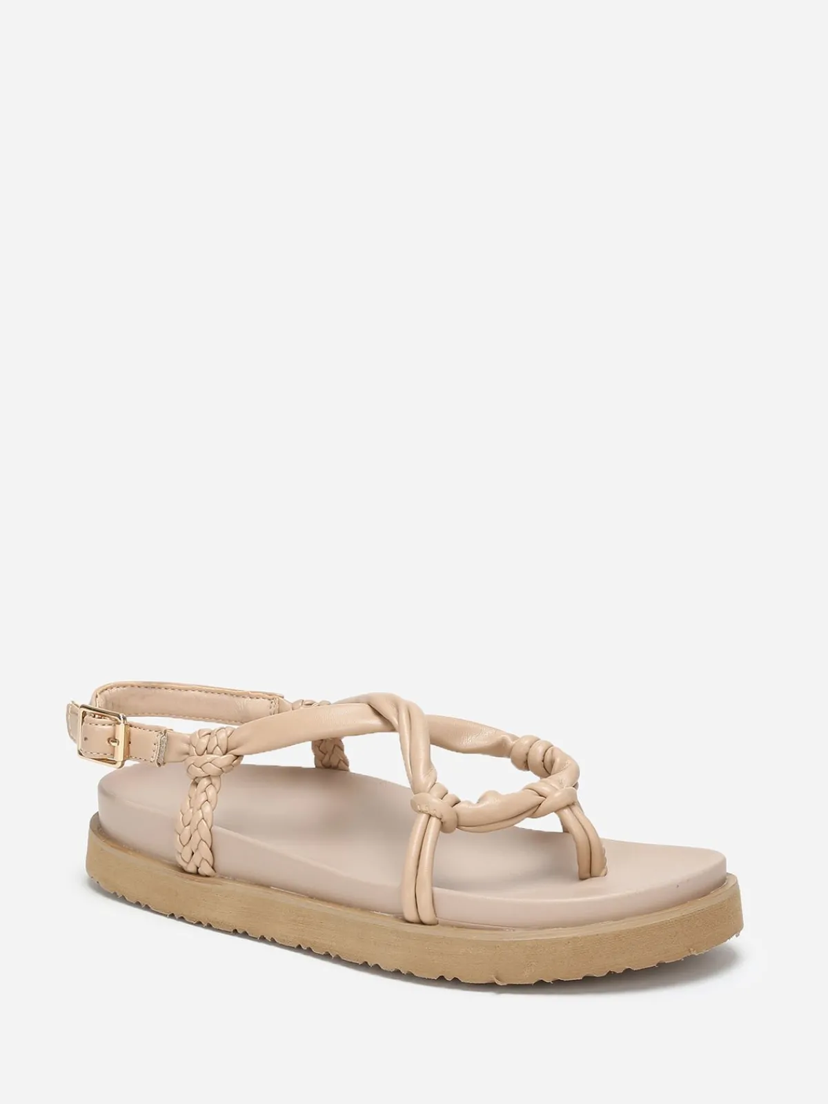 Sale La Modeuse Sandales à brides matelassées et tressées Beige