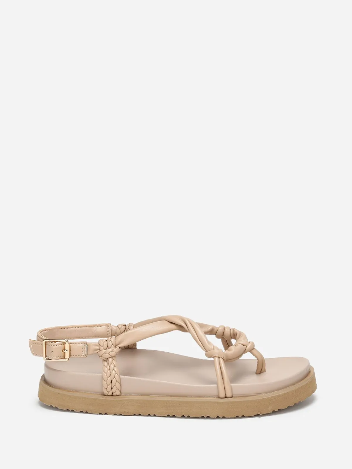 Sale La Modeuse Sandales à brides matelassées et tressées Beige