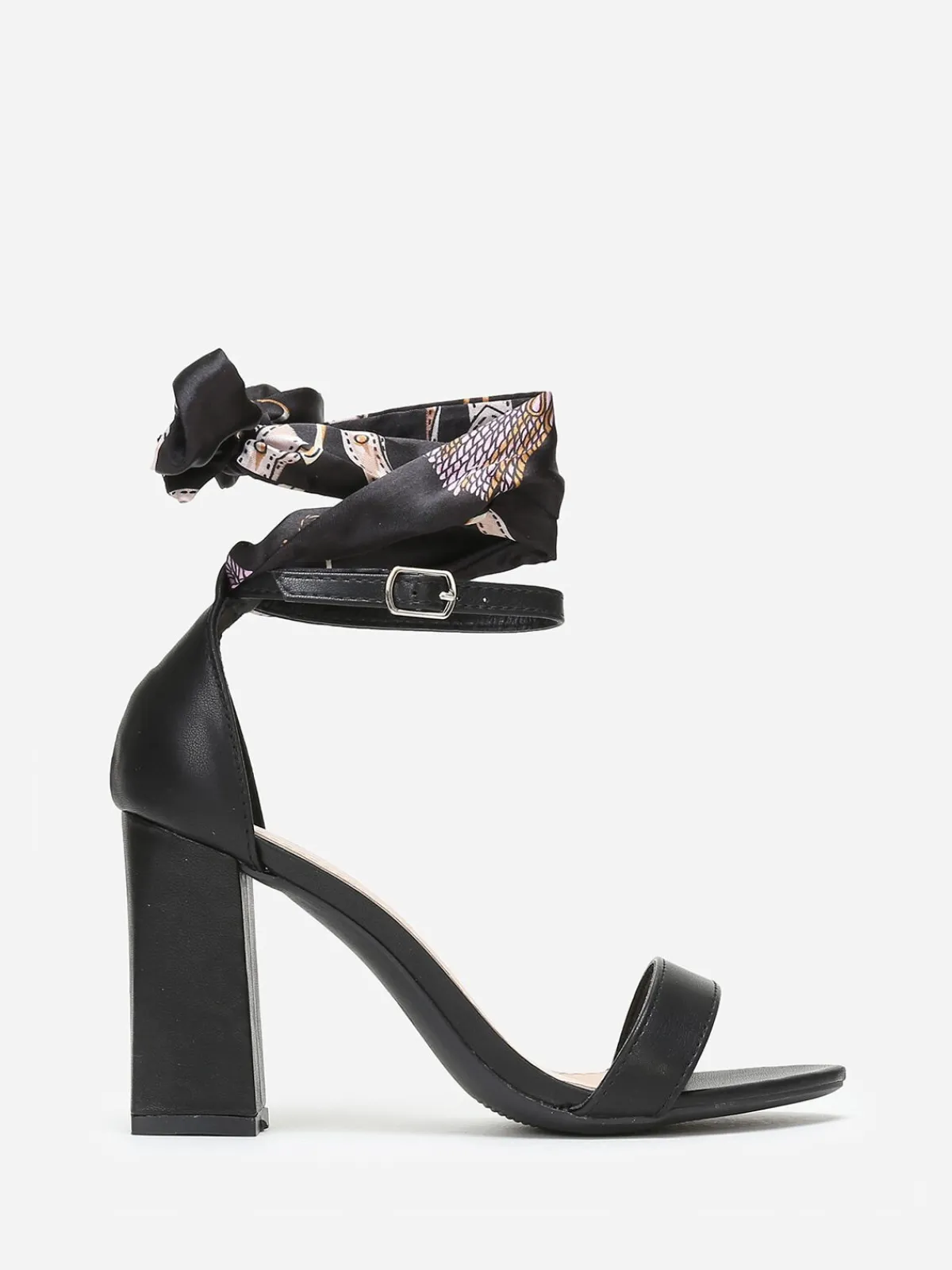 Best La Modeuse Sandales à foulard satiné imprimé Noir