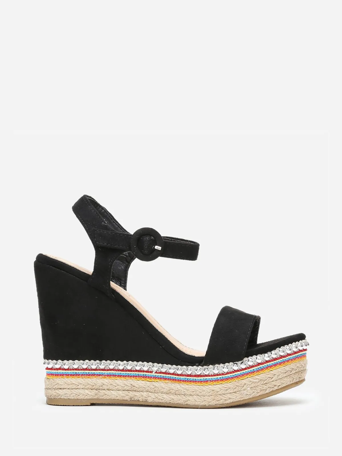 Sale La Modeuse Sandales à semelle compensée ethnique Noir