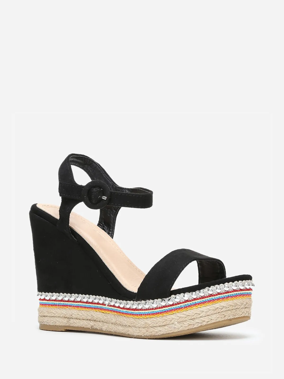 Sale La Modeuse Sandales à semelle compensée ethnique Noir