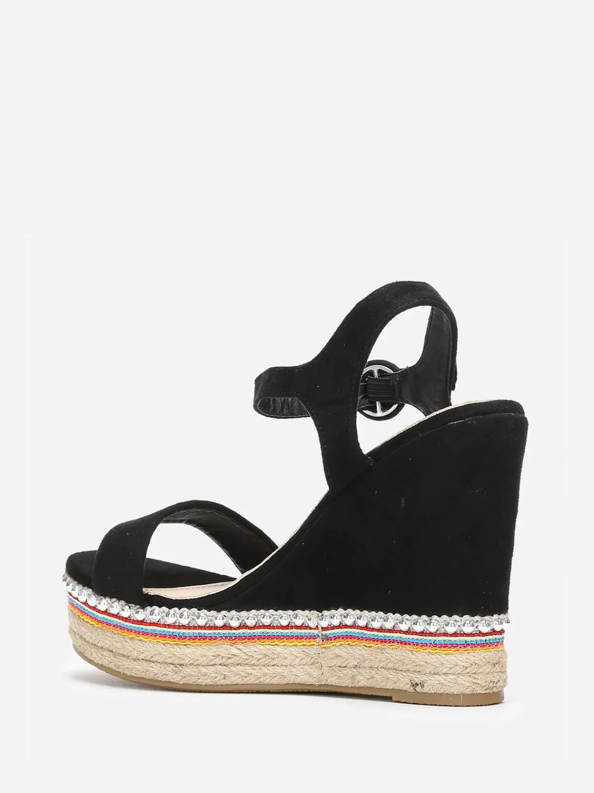 Sale La Modeuse Sandales à semelle compensée ethnique Noir