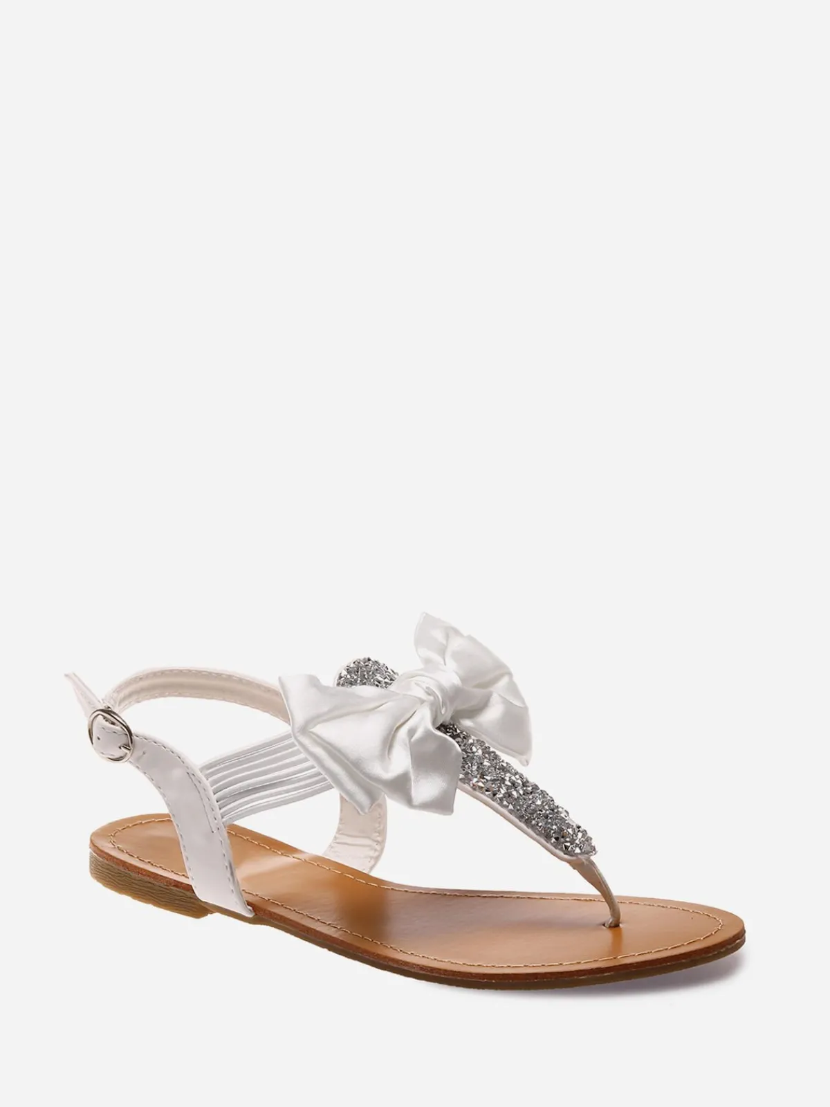 Discount La Modeuse Sandales à strass et noeud Blanc