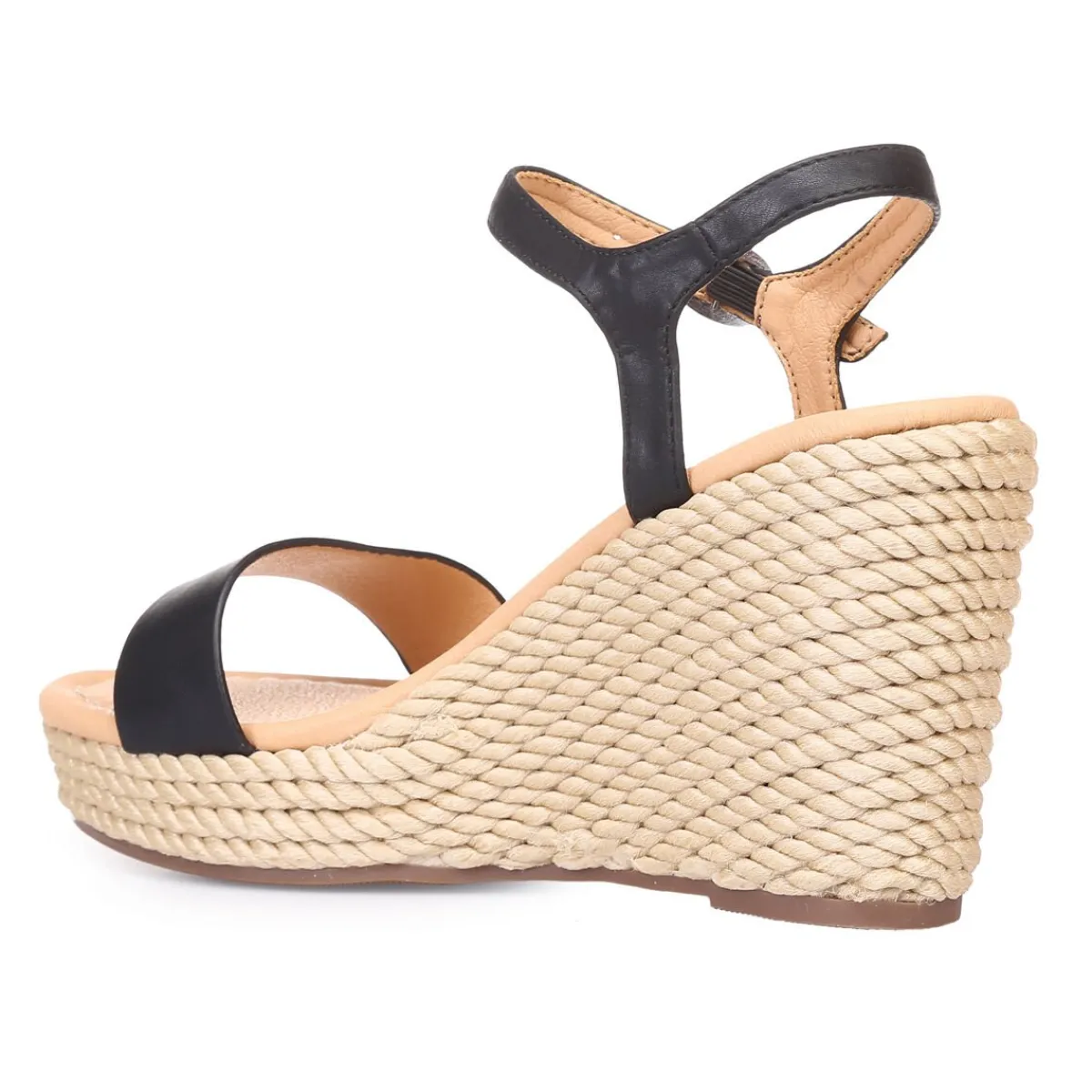 Sale La Modeuse Sandales à talon compensé tressé Noir