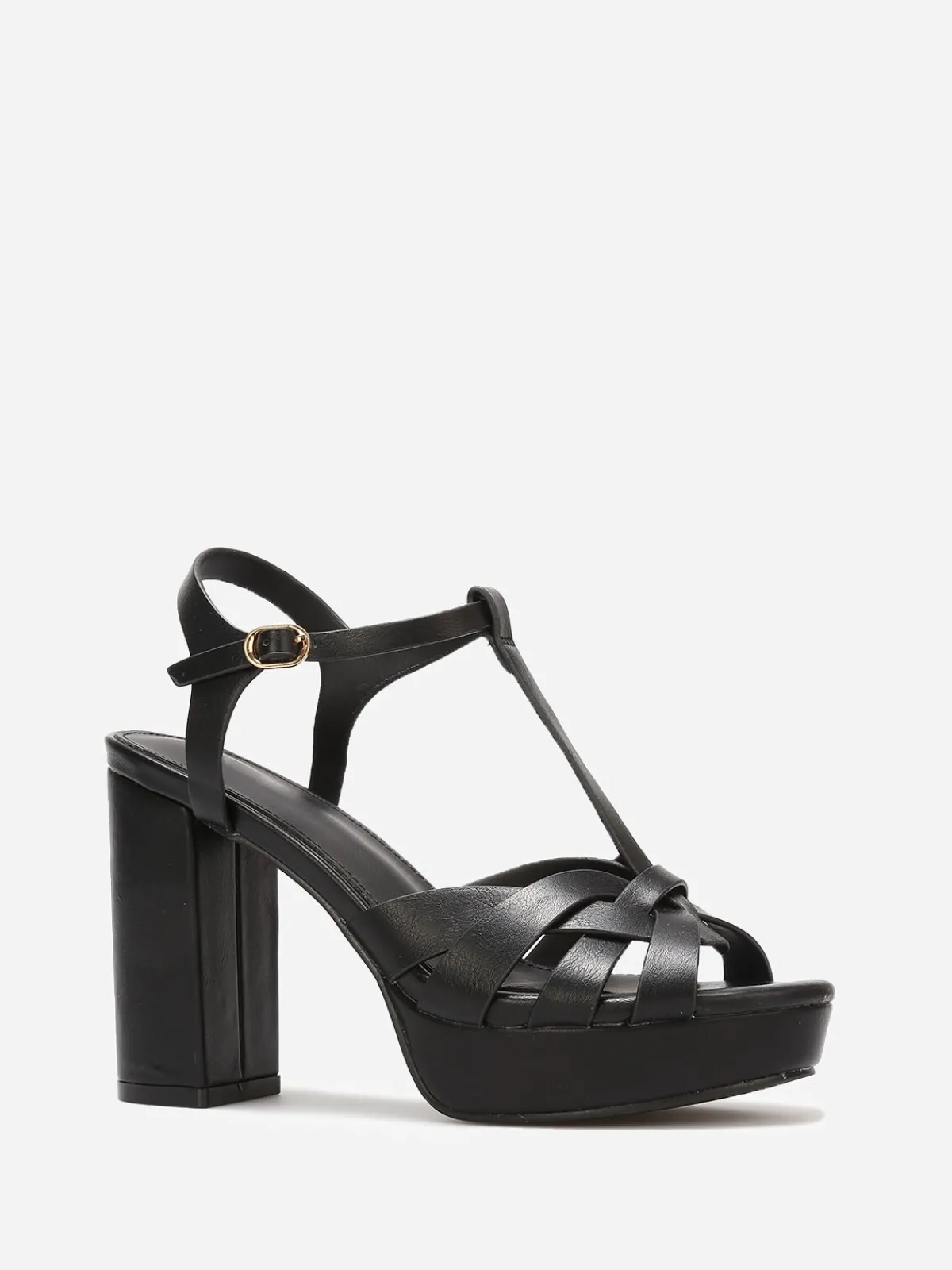 Clearance La Modeuse Sandales à talon et brides entremêlés Noir
