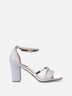 New La Modeuse Sandales à talon scintillantes avec brides vernies Argenté