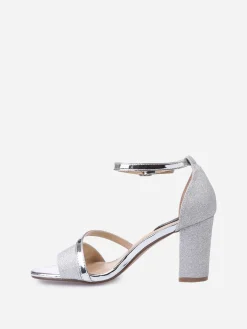 New La Modeuse Sandales à talon  scintillantes avec brides vernies Argenté