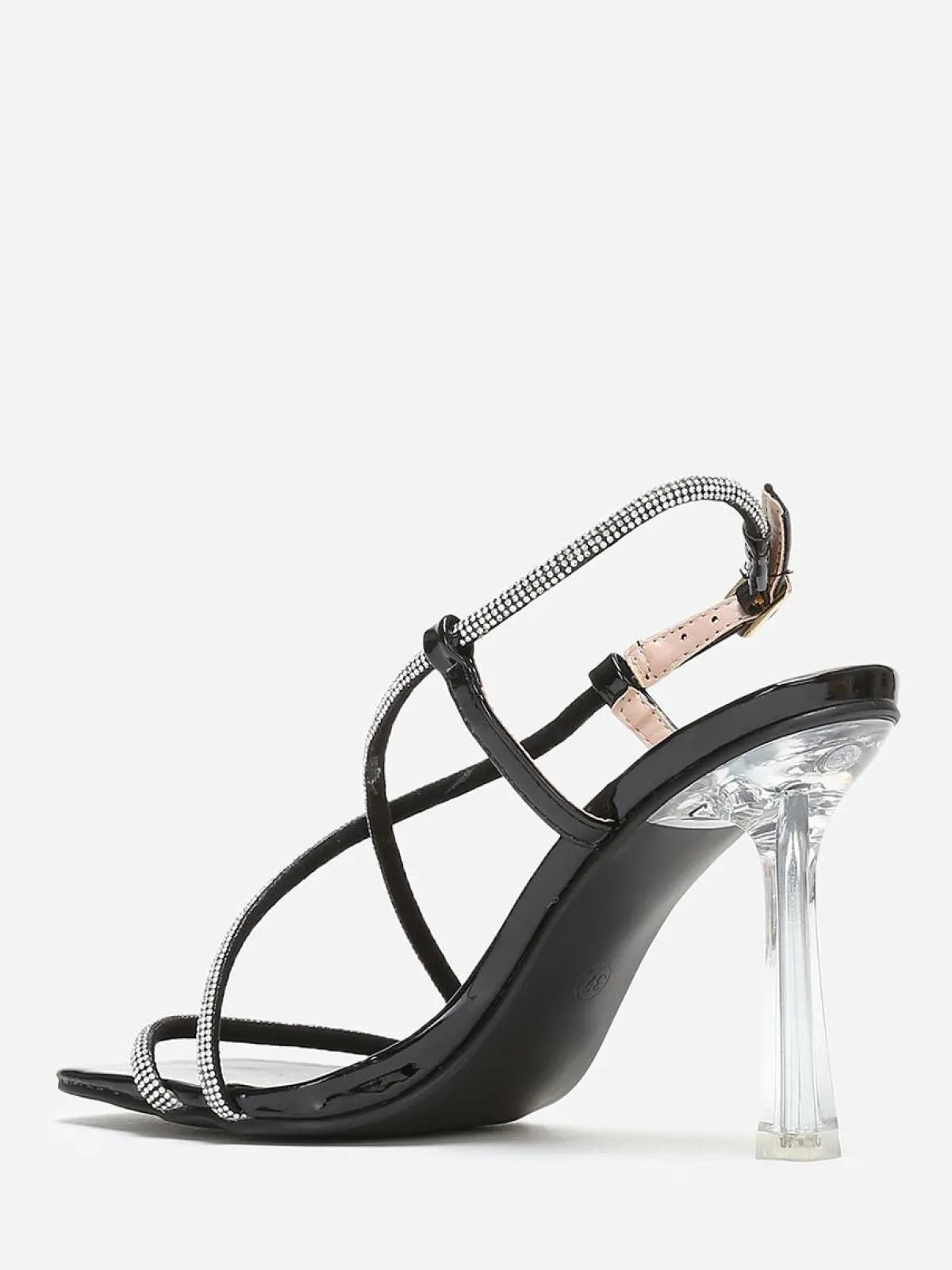 Clearance La Modeuse Sandales à talon transparent et strass Noir