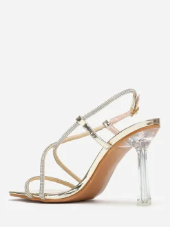 Hot La Modeuse Sandales à talon transparent et strass Doré