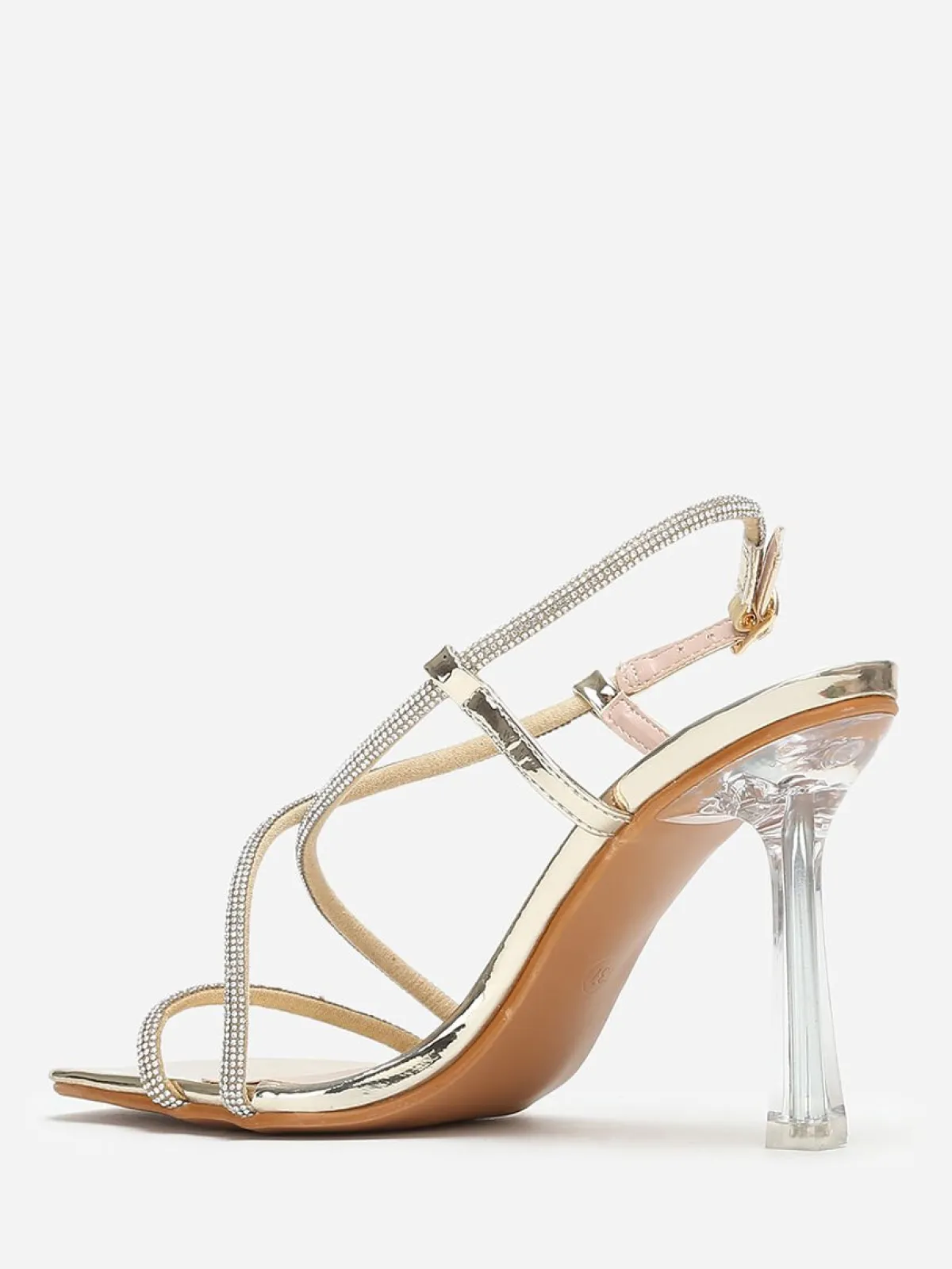 Hot La Modeuse Sandales à talon transparent et strass Doré