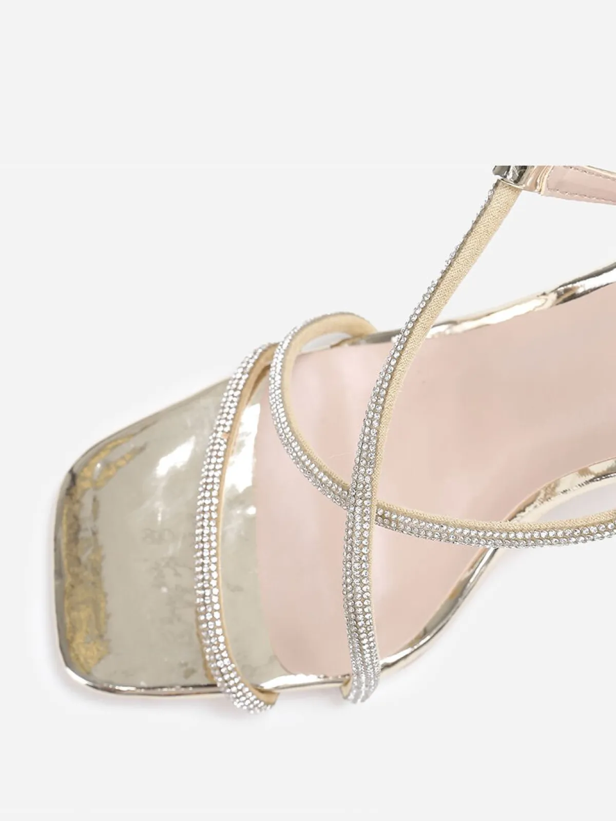 Hot La Modeuse Sandales à talon transparent et strass Doré